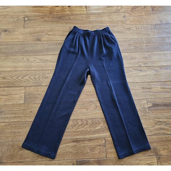 St. John Collection Navy Blue Knit Wool Blend Santana Pants Women's 4 Wide Leg - Picture 1 of 8